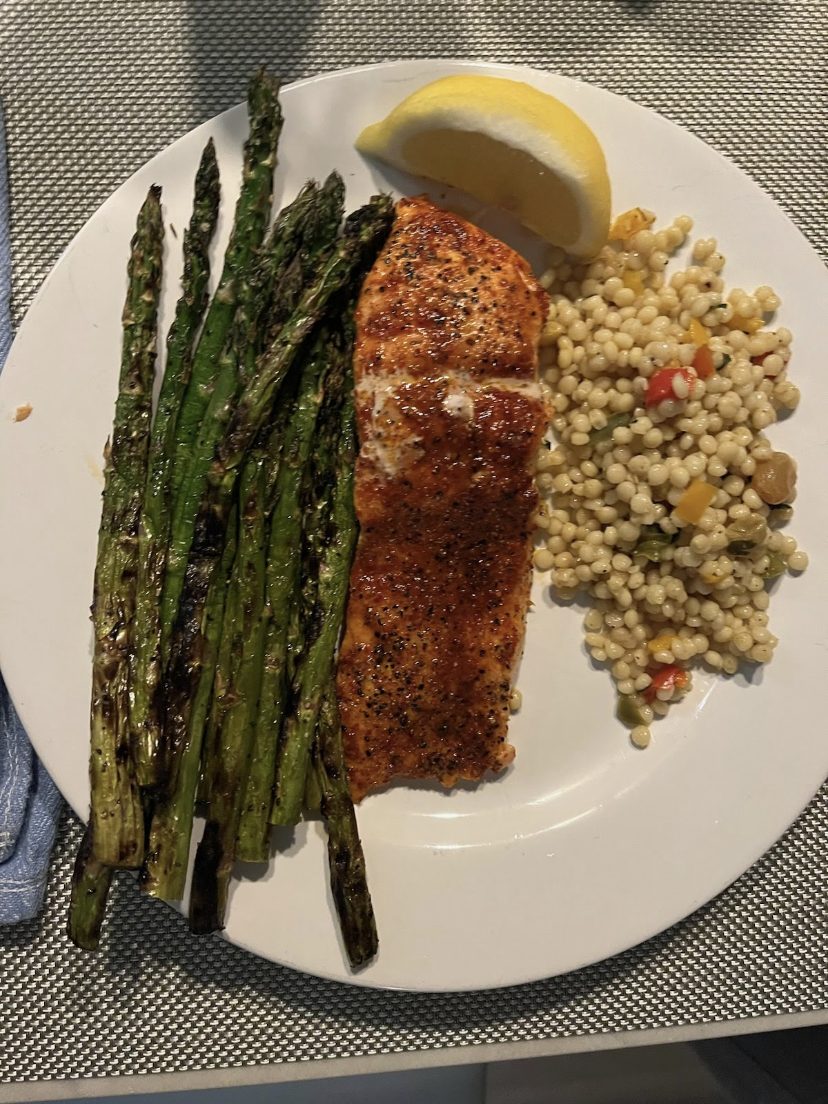 Grilled salmon with asparagus and couscous
